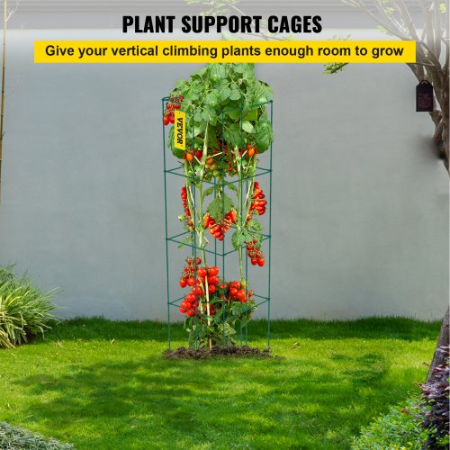 VEVOR Tomato Cages, 11.8" x 11.8" x 46.1", 5 Packs Square Plant Support Cages, Green PVC-Coated Steel Tomato Towers for Climbing Vegetables, Plants, Flowers, Fruits