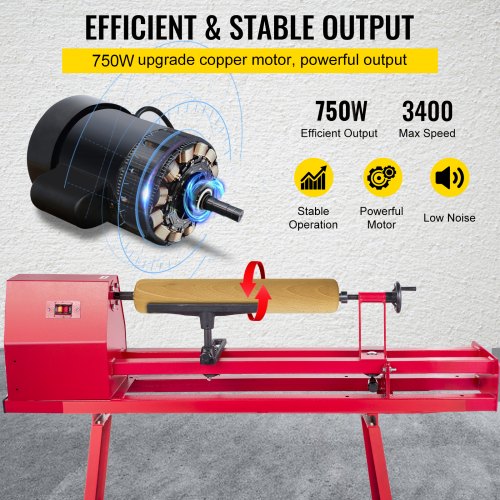 VEVOR Benchtop Wood Lathe, 14"×51" Power Wood Lathe, 750W mini lathe, 4 Speed 1100-3400RPM Woodworking Wood Lathe, Lathe Machine with 3 Chisels for High Speed Sanding and Polishing of Finished Work