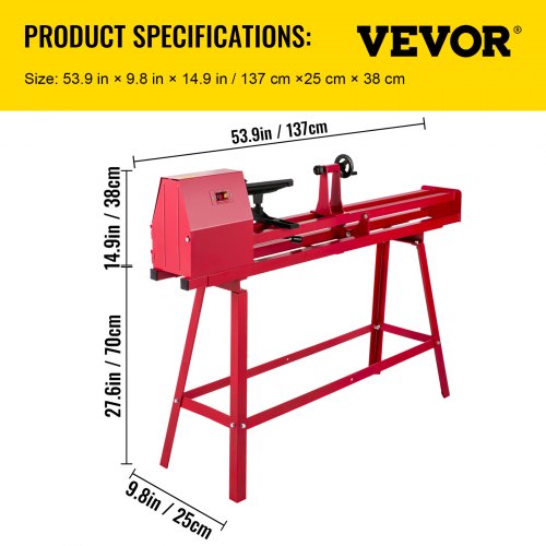 VEVOR Benchtop Wood Lathe, 14"×51" Power Wood Lathe, 750W mini lathe, 4 Speed 1100-3400RPM Woodworking Wood Lathe, Lathe Machine with 3 Chisels for High Speed Sanding and Polishing of Finished Work