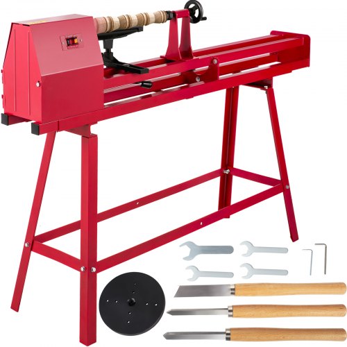 VEVOR Benchtop Wood Lathe, 14"×51" Power Wood Lathe, 750W mini lathe, 4 Speed 1100-3400RPM Woodworking Wood Lathe, Lathe Machine with 3 Chisels for High Speed Sanding and Polishing of Finished Work