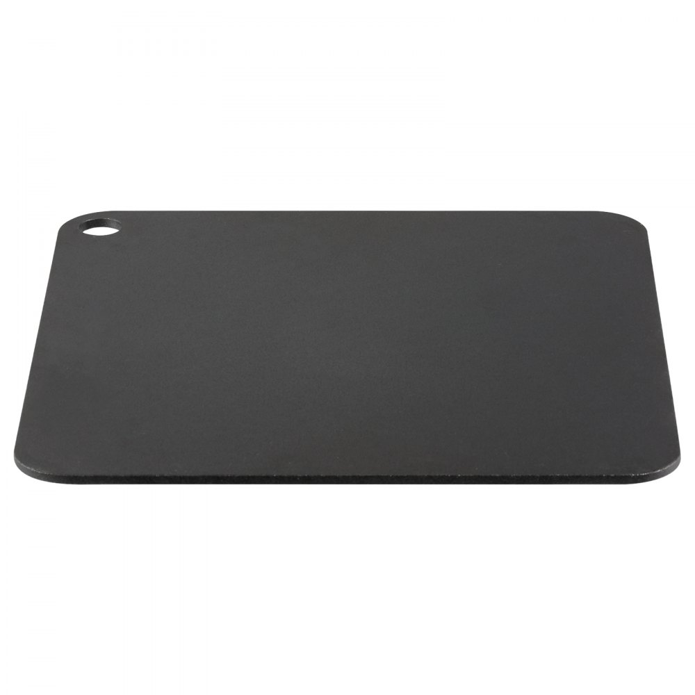 flat black VEVOR pizza steel with rounded corners and a hole in one corner for hanging.