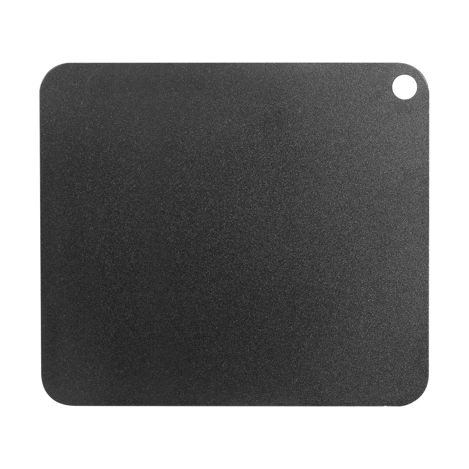black VEVOR pizza steel with rounded edges and corner hanging hole.