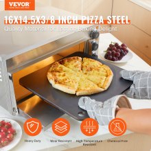 VEVOR Pizza Steel, 16" x 14.5" x 3/8" Placa de acero para pizza para horno, piedra para hornear pizza de acero al carbono presazonada con conductividad 20 veces mayor, bandeja para pizza resistente para parrilla al aire libre, horno interior