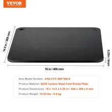 VEVOR Pizza Steel, 16" x 14.5" x 1/4" Pizza Steel Plate for Oven, Pre-Seasoned Carbon Steel Pizza Baking Stone with 20X Higher Conductivity, Heavy Duty Pizza Pan for Outdoor Grill, Indoor Oven