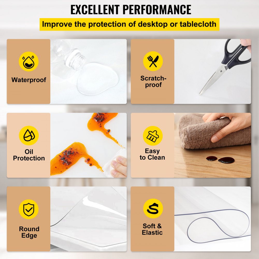 VEVOR Plastic Table Cover 42 x 78 Inch, 1.5 mm Thick Clear Table Protector, Rectangle Clear Desk Mat, Waterproof & Easy Cleaning for Office Dresser Night Stand