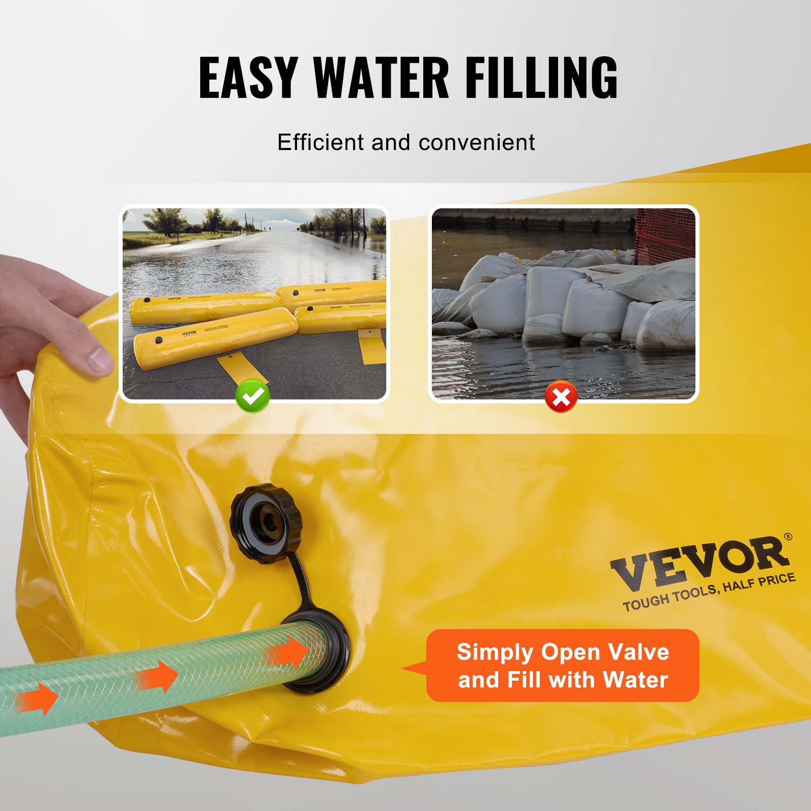 VEVOR Flood Barriers, Sandbag Alternative Flood Bags 4 Pack, Flood Barrier for Home, Water Barriers for Flooding, Doorway, Driveway(1.22mx15cm)