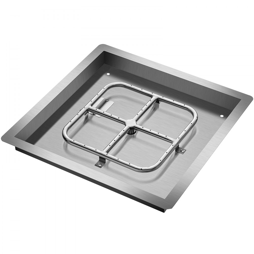 VEVOR Drop in Fire Pit Pan, 36" x 36" Square Fire Pit Burner, Stainless Steel Gas Fire Pan, Fire Pit Burner Pan w/ 1 Pack Volcanic Rock Fire Pit Insert w/ 300K BTU for Keeping Warm w/ Family & Friends