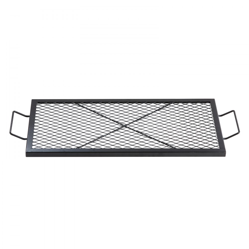 VEVOR X-Marks Fire Pit Grill Grate, Rectangle Cooking Grate, Heavy Duty Steel Campfire BBQ Grill Grid with Handle & Support X Wire, Portable Camping Cookware for Outside Party Gathering, 81 cm Black