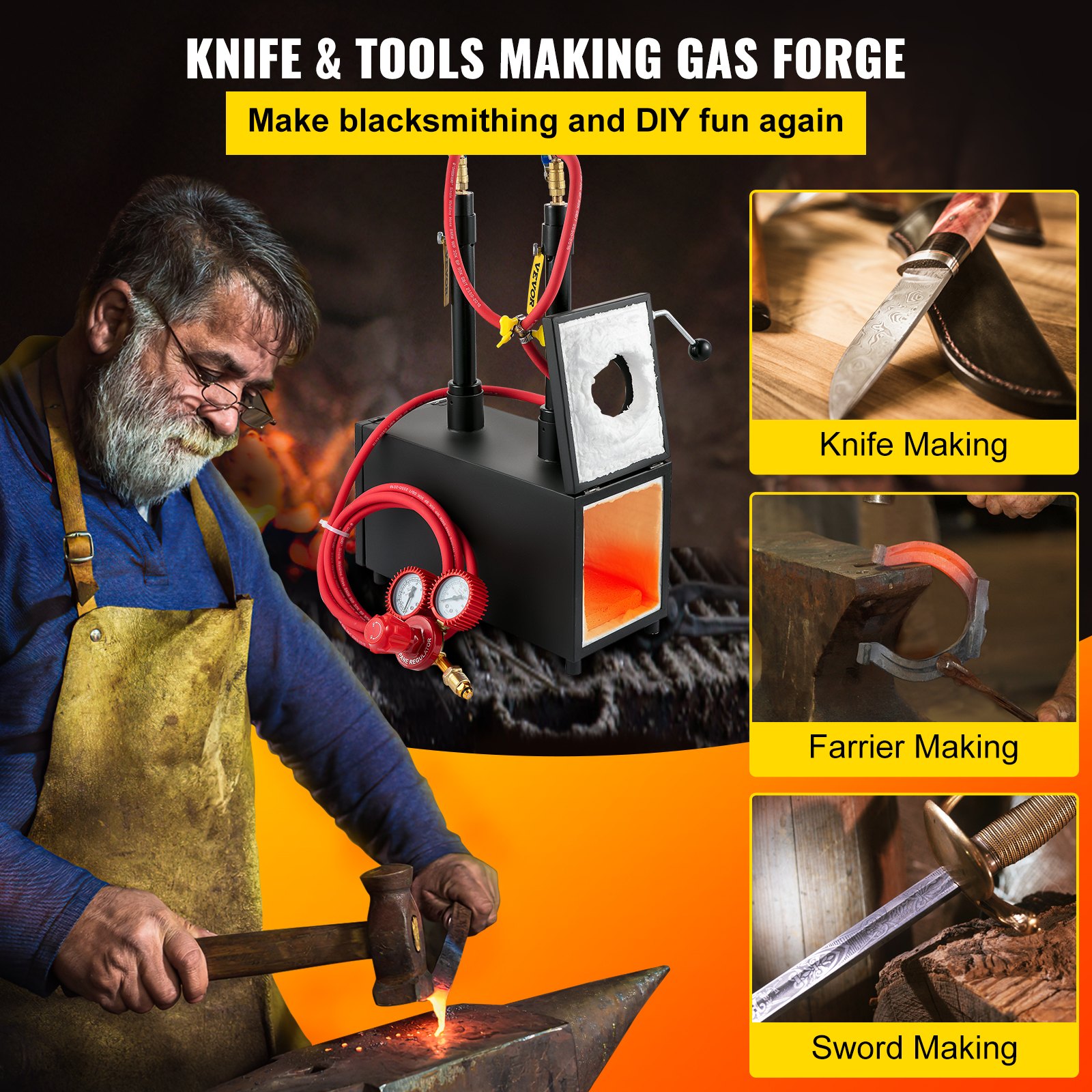 VEVOR Gas Propane Forge Furnace Burner Portable Dual Burners Metal Tool Making