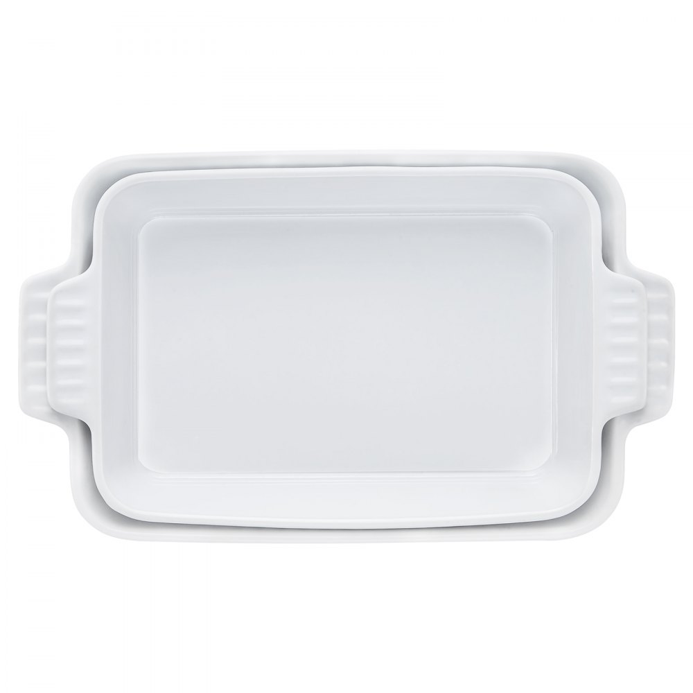 VEVOR Ceramic Baking Dish, 7" x 11", Bakeware Set of 2, Rectangular Casserole Dish Set, Baking Pans with Handles, Oven Secure, Lasagna Pans Deep for Cooking, Thanksgiving & Christmas Present, White
