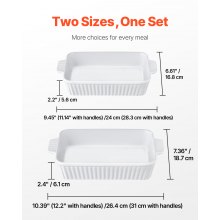 Ceramic Baking Dish 2 Pieces Rectangular Bakeware Set Deep for Baking White