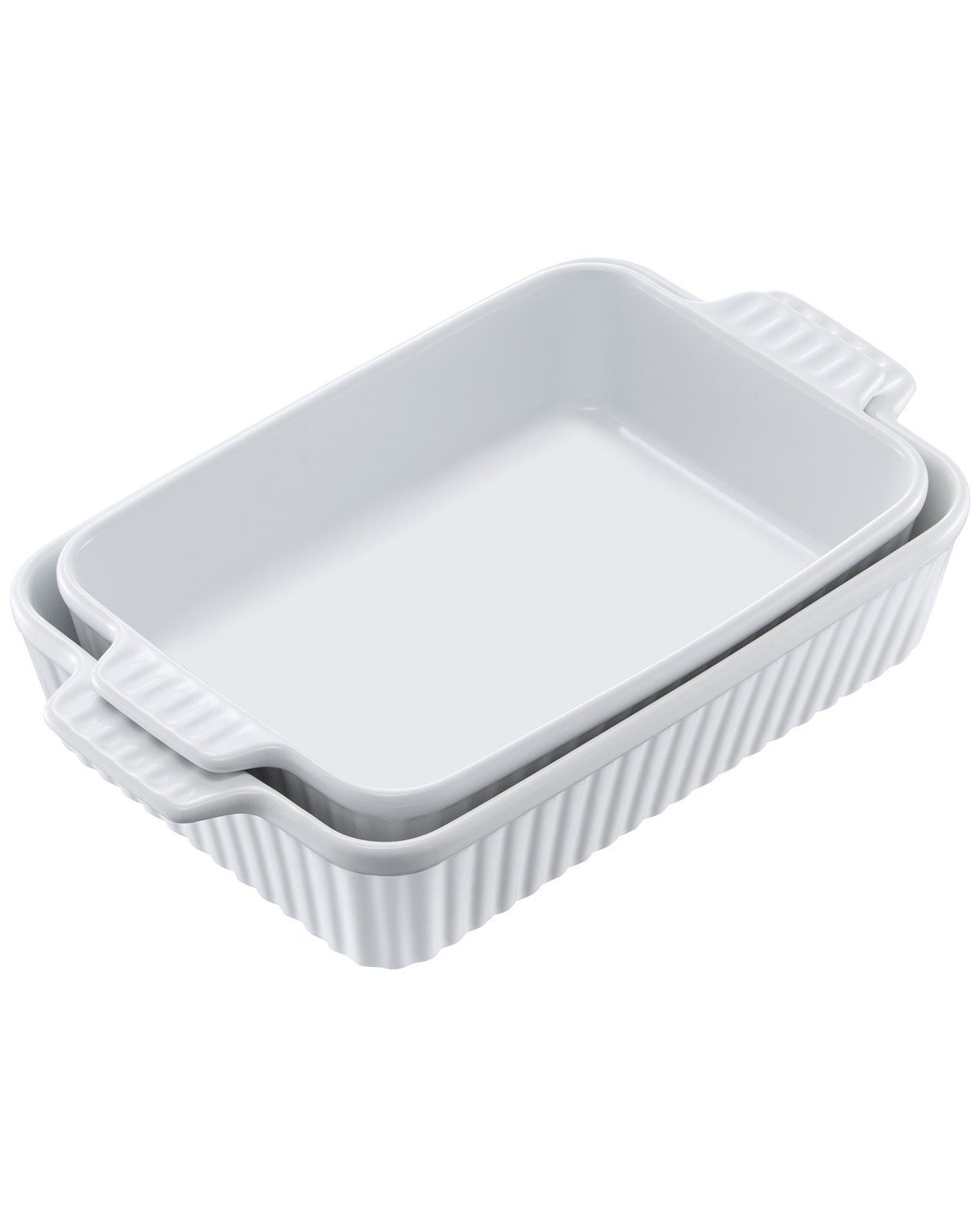 VEVOR Ceramic Baking Dish, 7" x 11", Bakeware Set of 2, Rectangular Casserole Dish Set, Baking Pans with Handles, Oven Secure, Lasagna Pans Deep for Cooking, Thanksgiving & Christmas Present, White