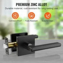 VEVOR Passage Door Handle, 1 Pack Matte Black Door Lever, Left or Right Handing Reversible Lever Non-Locking, 45° Rotation to Open, Square Interior Door Handles for Hallways, Closets, Meeting Spaces