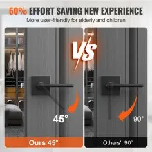 VEVOR Passage Door Handle, 1 Pack Matte Black Door Lever, Left or Right Handing Reversible Lever Non-Locking, 45° Rotation to Open, Square Interior Door Handles for Hallways, Closets, Meeting Spaces