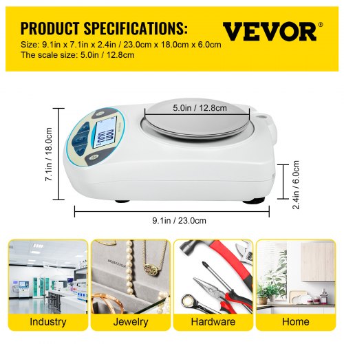 VEVOR Lab Scale Analytical Balance, 3000g x 0.01g Accuracy High Precision Lab Scale 13 Units Conversion Scientific Digital Laboratory Balance Scale for Lab, Jewelry, Industrial, Business(3000g, 0.01g)