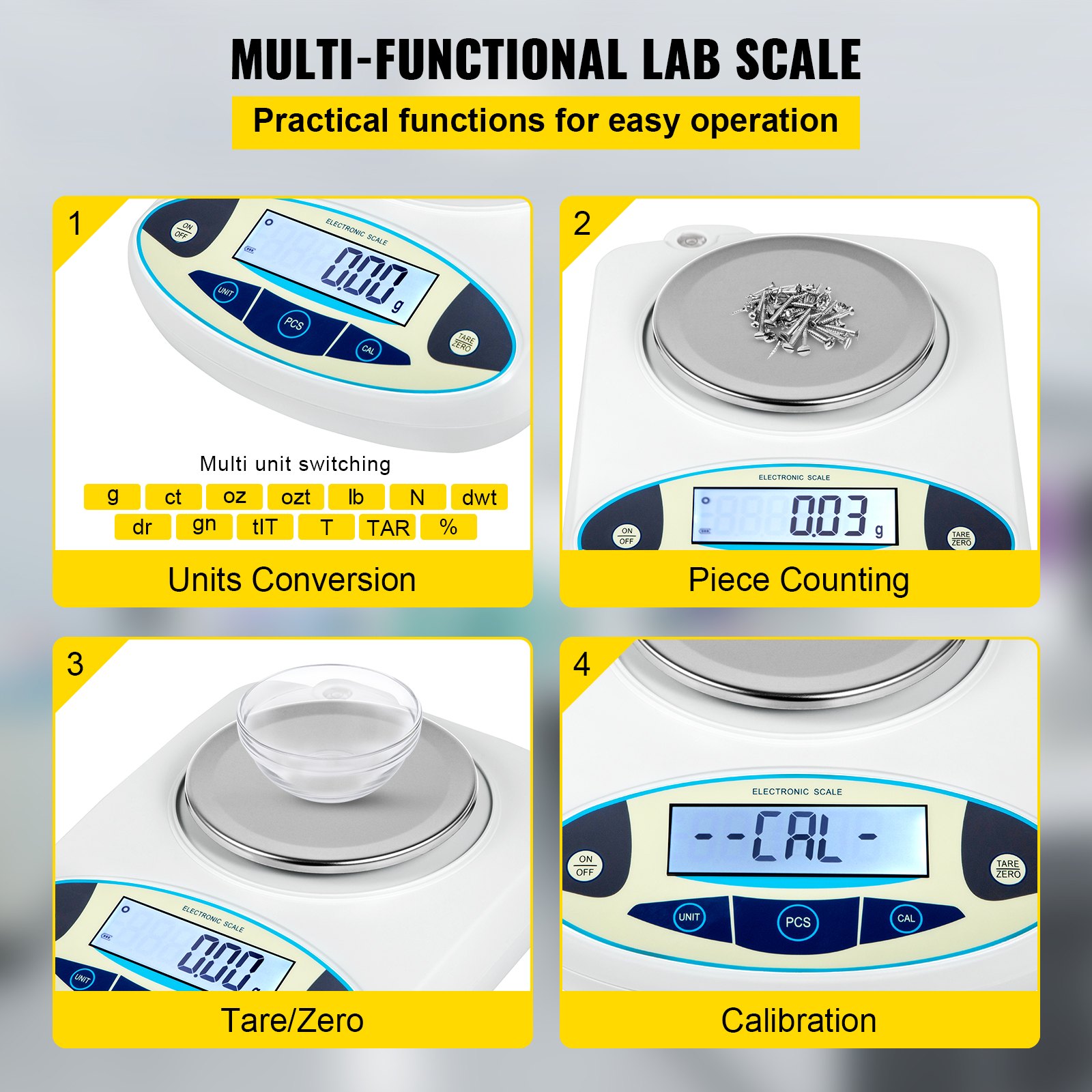 VEVOR Lab Scale Analytical Balance, 500g x 0.01g Accuracy High Precision Lab Scale 13 Units Conversion Scientific Digital Laboratory Balance Scale for Lab, Jewelry, Industrial, Business(500g, 0.01g)