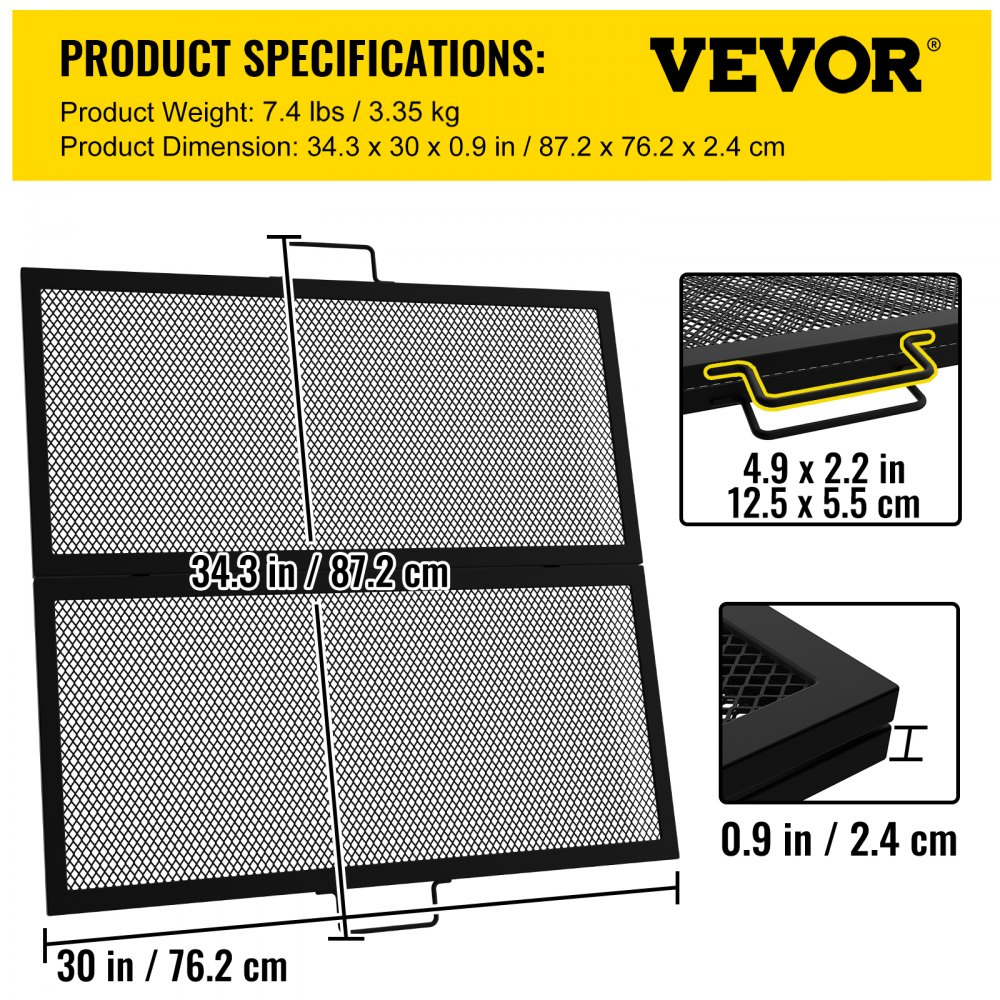 VEVOR Fire Pit Cooking Grate 30 Inch, Foldable Square Cooking Grill Grates, Heavy Duty X-Marks BBQ Grill with Portable Handle & Solid Steel for Outdoor Campfire Party & Gathering