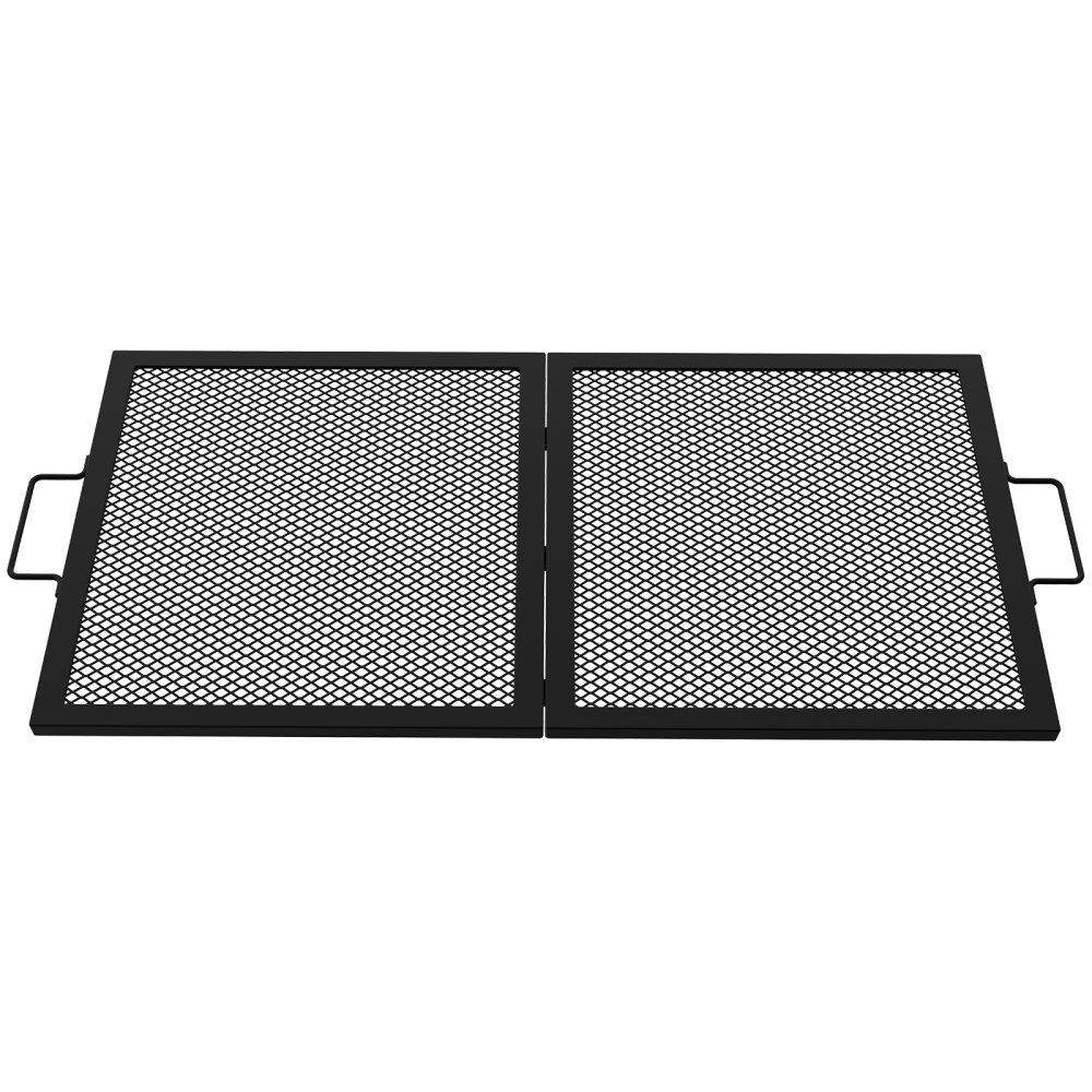 VEVOR Fire Pit Cooking Grill Grate 32 x 15 in Foldable Rectangle Campfire BBQ Rack, Heavy Duty X-Marks with Portable Handle & Support Wire for Outdoor Picnic Party & Gathering, Black