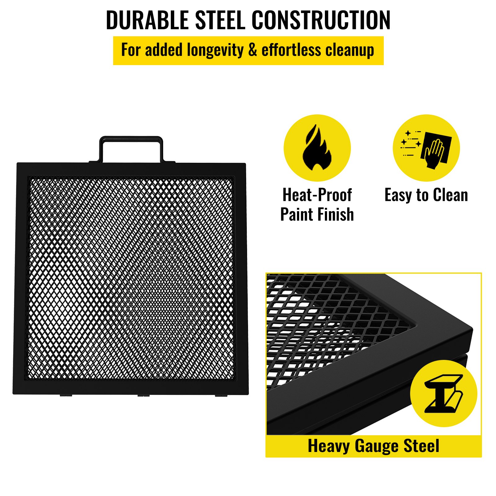 VEVOR Fire Pit Cooking Grill Grate 32 x 15 in Foldable Rectangle Campfire BBQ Rack, Heavy Duty X-Marks with Portable Handle & Support Wire for Outdoor Picnic Party & Gathering, Black