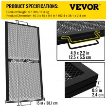 VEVOR Fire Pit Cooking Grill Grate 36 x 15 in Foldable Rectangle Campfire BBQ Rack, Heavy Duty X-Marks with Portable Handle & Support Wire for Outdoor Picnic Party & Gathering, Black