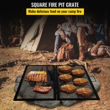 VEVOR Fire Pit Cooking Grate 36 Inch, Foldable Square Cooking Grill Grates, Heavy Duty X-Marks BBQ Grill with Portable Handle & Solid Steel for Outdoor Campfire Party & Gathering