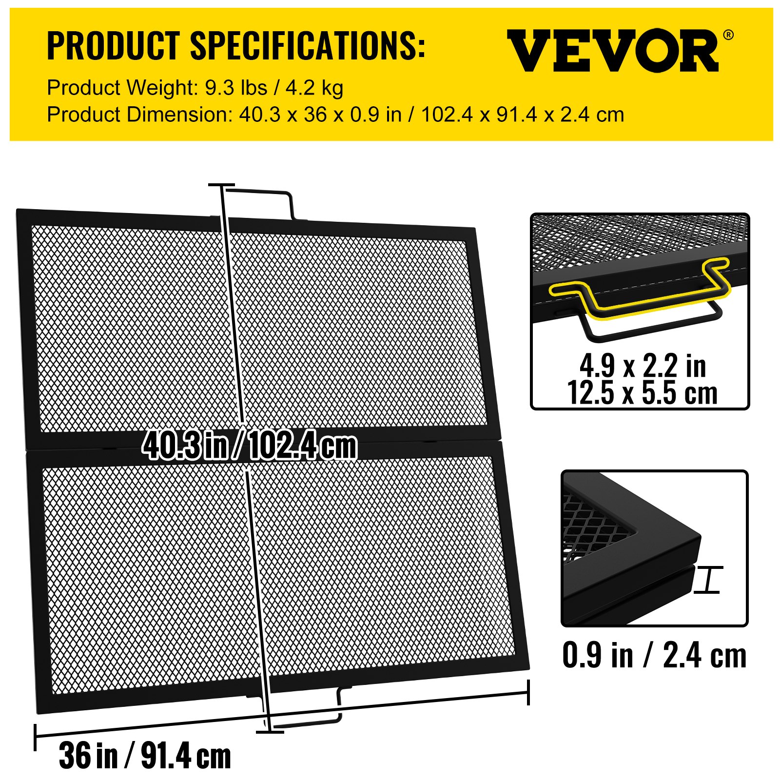 VEVOR Fire Pit Cooking Grate 36 Inch, Foldable Square Cooking Grill Grates, Heavy Duty X-Marks BBQ Grill with Portable Handle & Solid Steel for Outdoor Campfire Party & Gathering