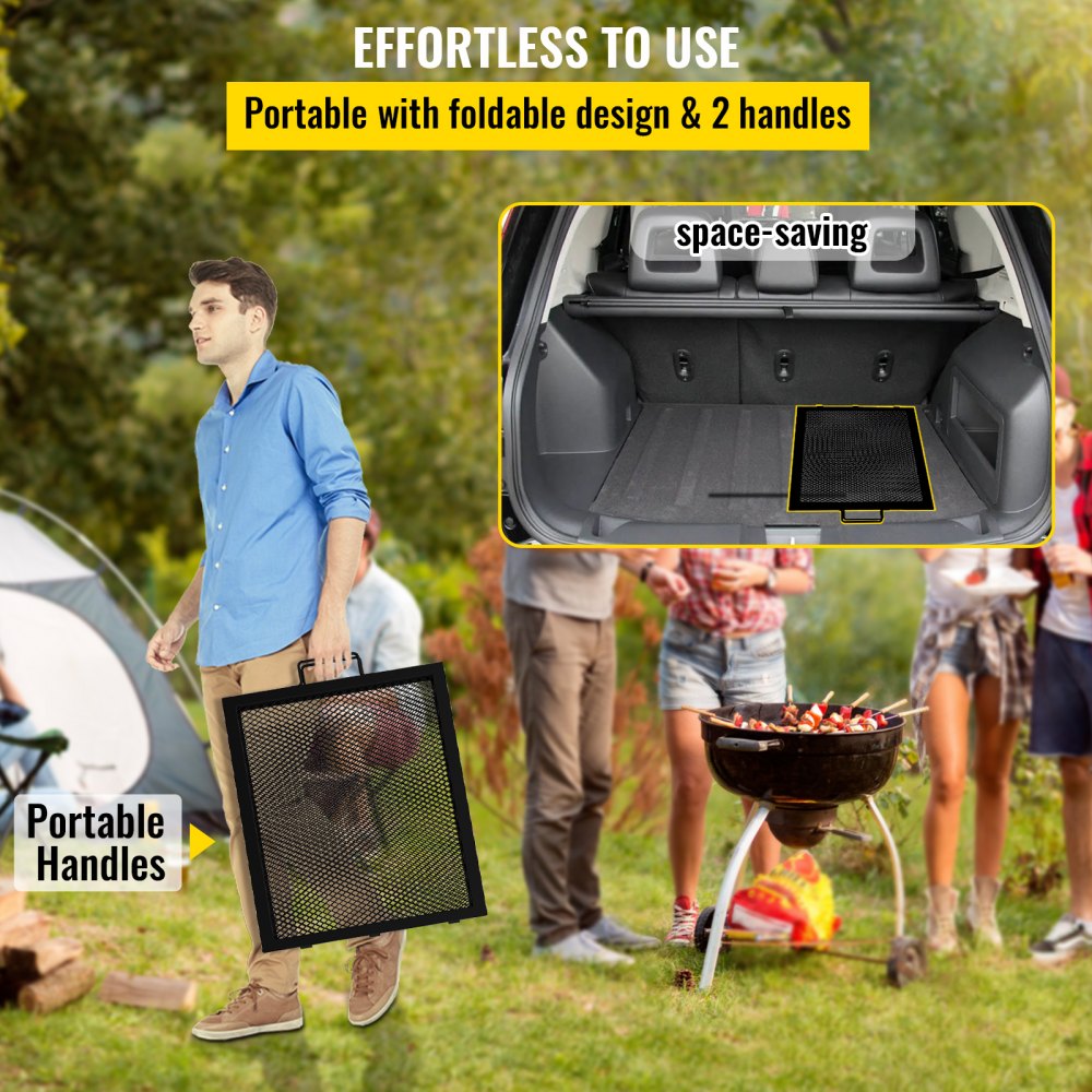 VEVOR Fire Pit Cooking Grill Grate 40 x 15 in Foldable Rectangle Campfire BBQ Rack, Heavy Duty X-Marks with Portable Handle & Support Wire for Outdoor Picnic Party & Gathering, Black