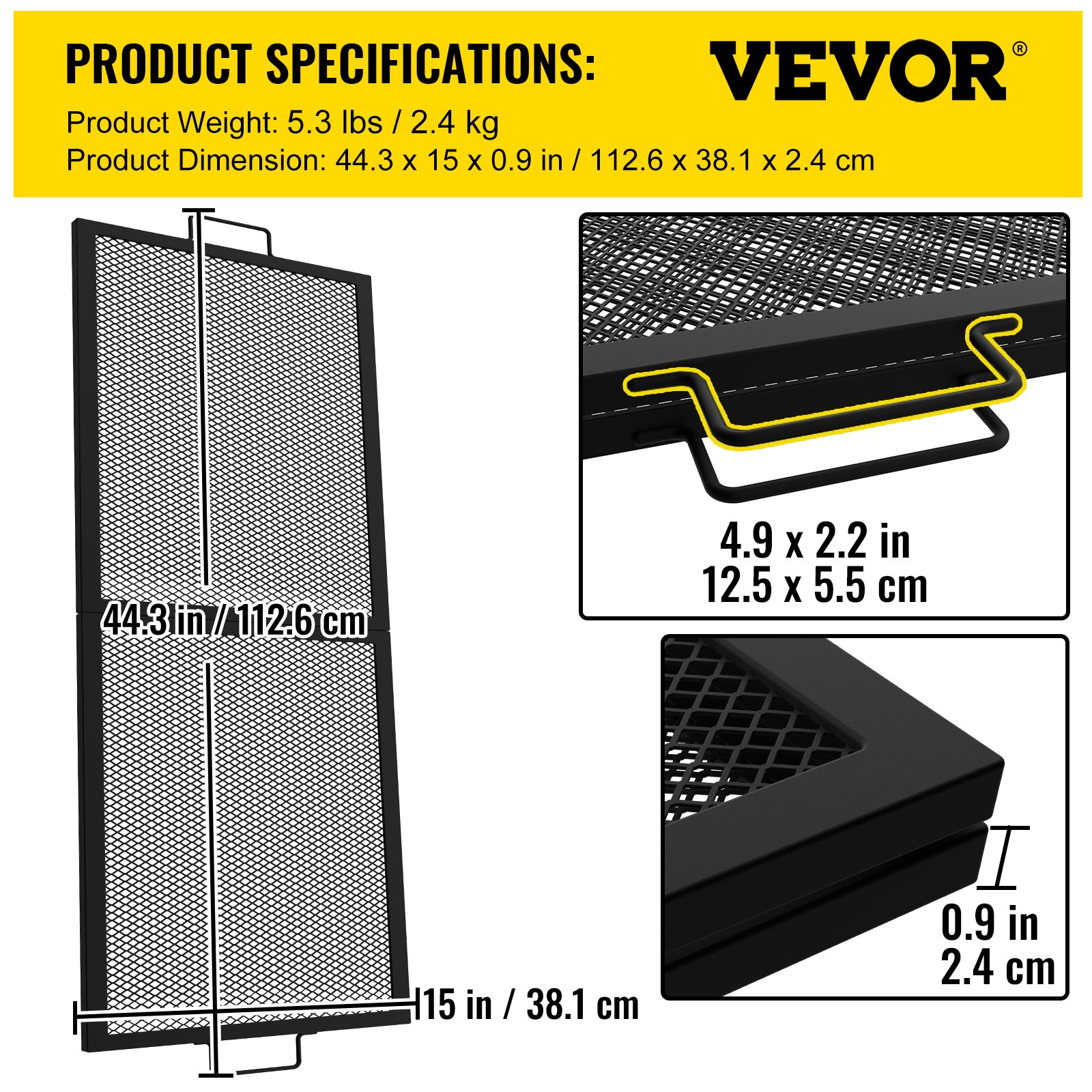 VEVOR Fire Pit Cooking Grill Grate 40 x 15 in Foldable Rectangle Campfire BBQ Rack, Heavy Duty X-Marks with Portable Handle & Support Wire for Outdoor Picnic Party & Gathering, Black