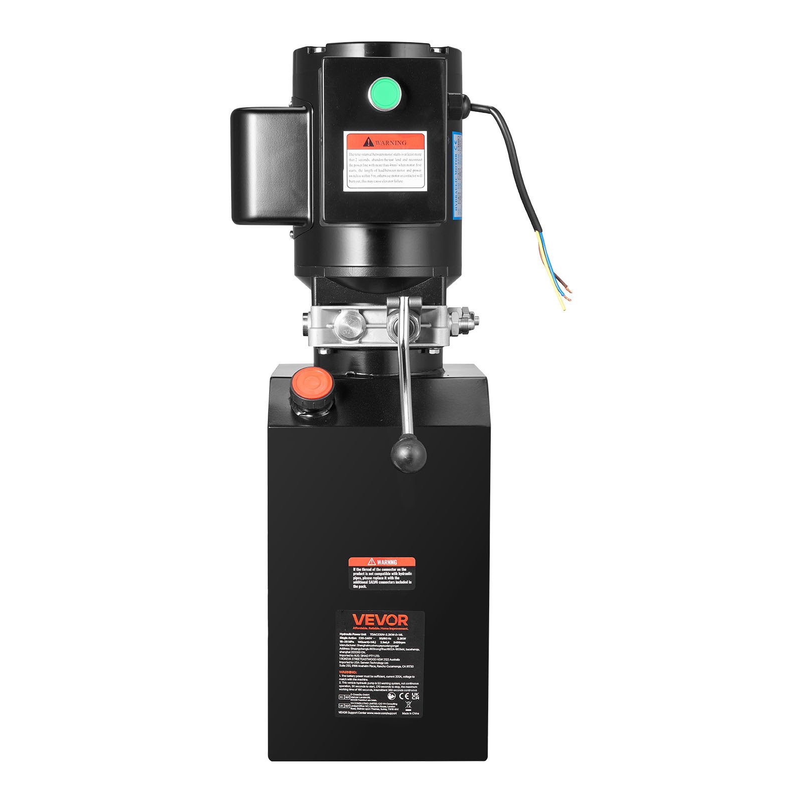 VEVOR 14 L Hydraulic Power Unit, Single Acting Steel Dump Trailer Pump, 22 MPa Max Relief Pressure & 6.3 L/min Flow Rate, 220-240V Hydraulic Pump with Metal Reservoir for Dump Trailer Car Lifting