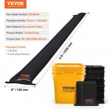 VEVOR Flood Barriers, Water Flood Dam Bags 10 Pack,  Water Barriers for Flooding with Plastic Bucket, Water Activated Flood Barriers for Home, Doorway, Driveway(5FT x 6in)