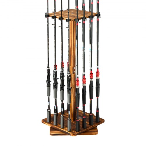 16 Pole Fishing Rod Holder Wood Fishing Rack for Garage 360° Rotate Floor Stand