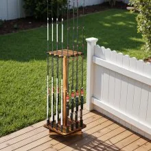 16 Pole Fishing Rod Holder Wood Fishing Rack for Garage 360° Rotate Floor Stand