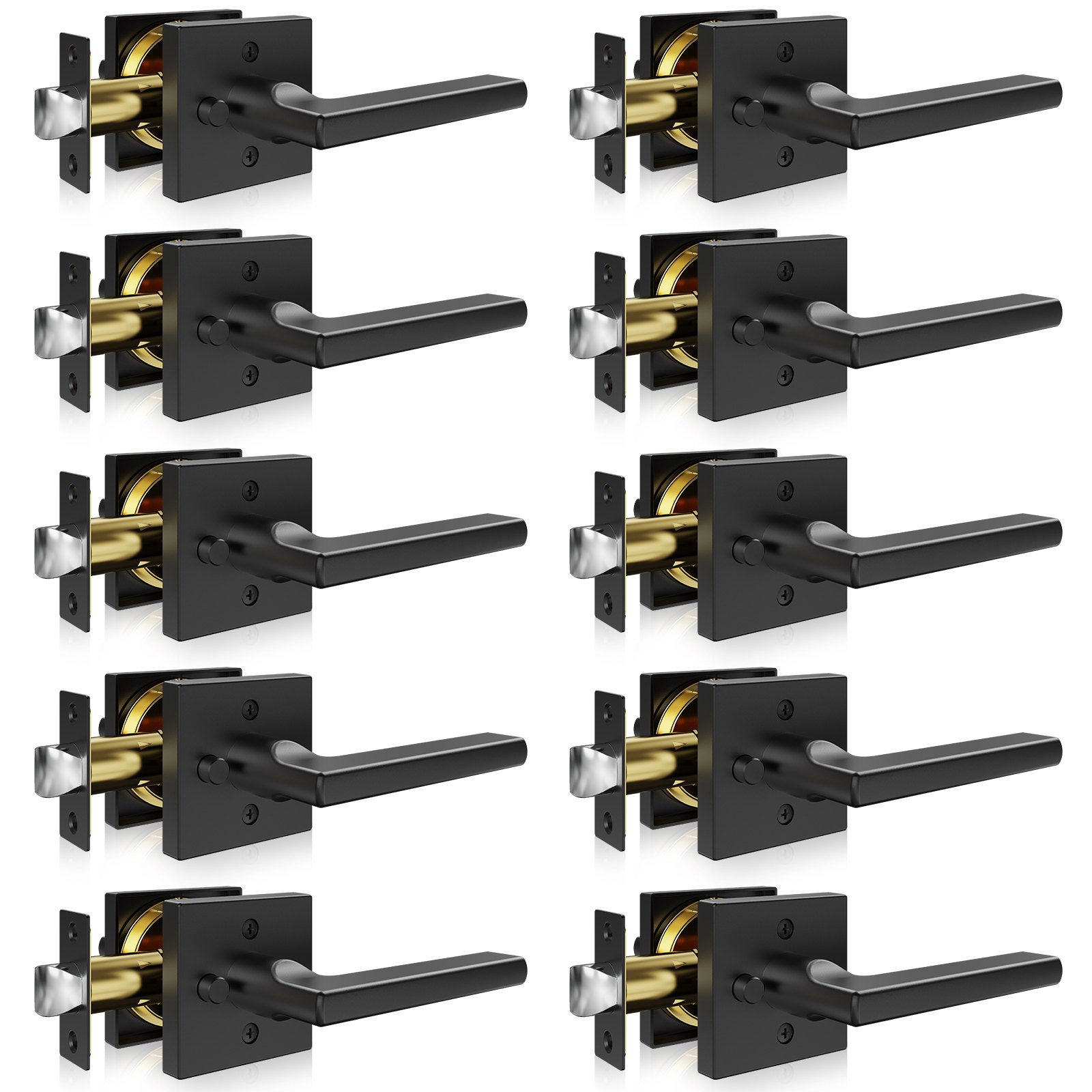 VEVOR Privacy Door Handle, 10 Pack Matte Black Door Lever, Left or Right Handing Reversible Lever with Keyless Lock, 45° Rotation to Open, Square Interior Door Handles for Bedroom and Bathroom Doors