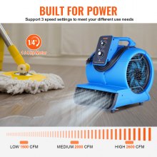 VEVOR Floor Blower 1250 RPM 2600 CFM Air Mover with 4 Blowing Angles 3-Speeds