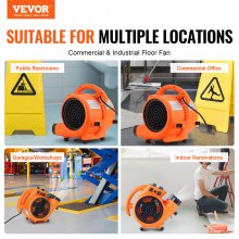 VEVOR Floor Blower 1380 RPM 1000 CFM Air Mover with 4 Blowing Angles 3-Speeds