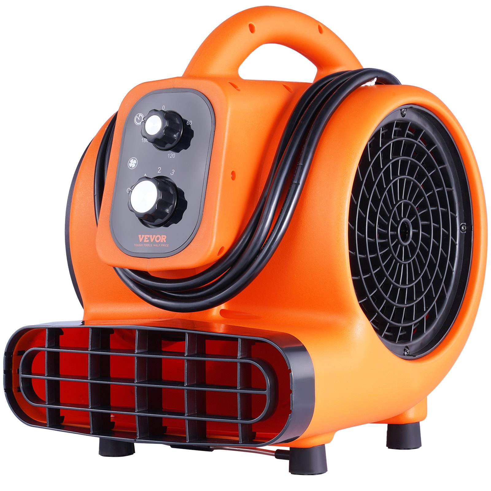 VEVOR Floor Blower, 1/4 HP, 1000 CFM Air Mover for Drying and Cooling, Portable Carpet Dryer Fan with 4 Blowing Angles and Time Function, for Janitorial, Home, Commercial, Industrail Use, ETL Listed