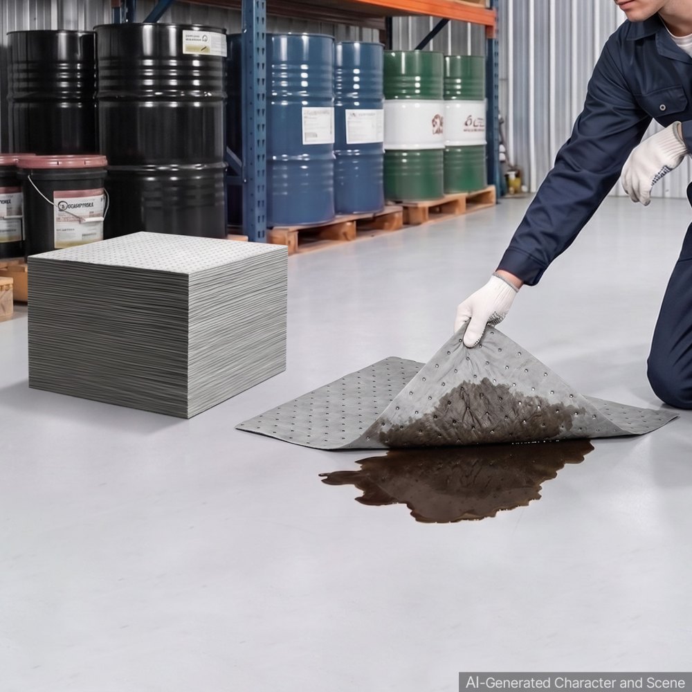 VEVOR Oil & Water Absorbent Pads, 15 in x 150 ft 1-Roll, Medium-Duty Spill Absorbing Pads, Universal for Gasoline, Engine, Oil, Water, Coolant, Durable PP Spill Control Mats for Garage Workshop