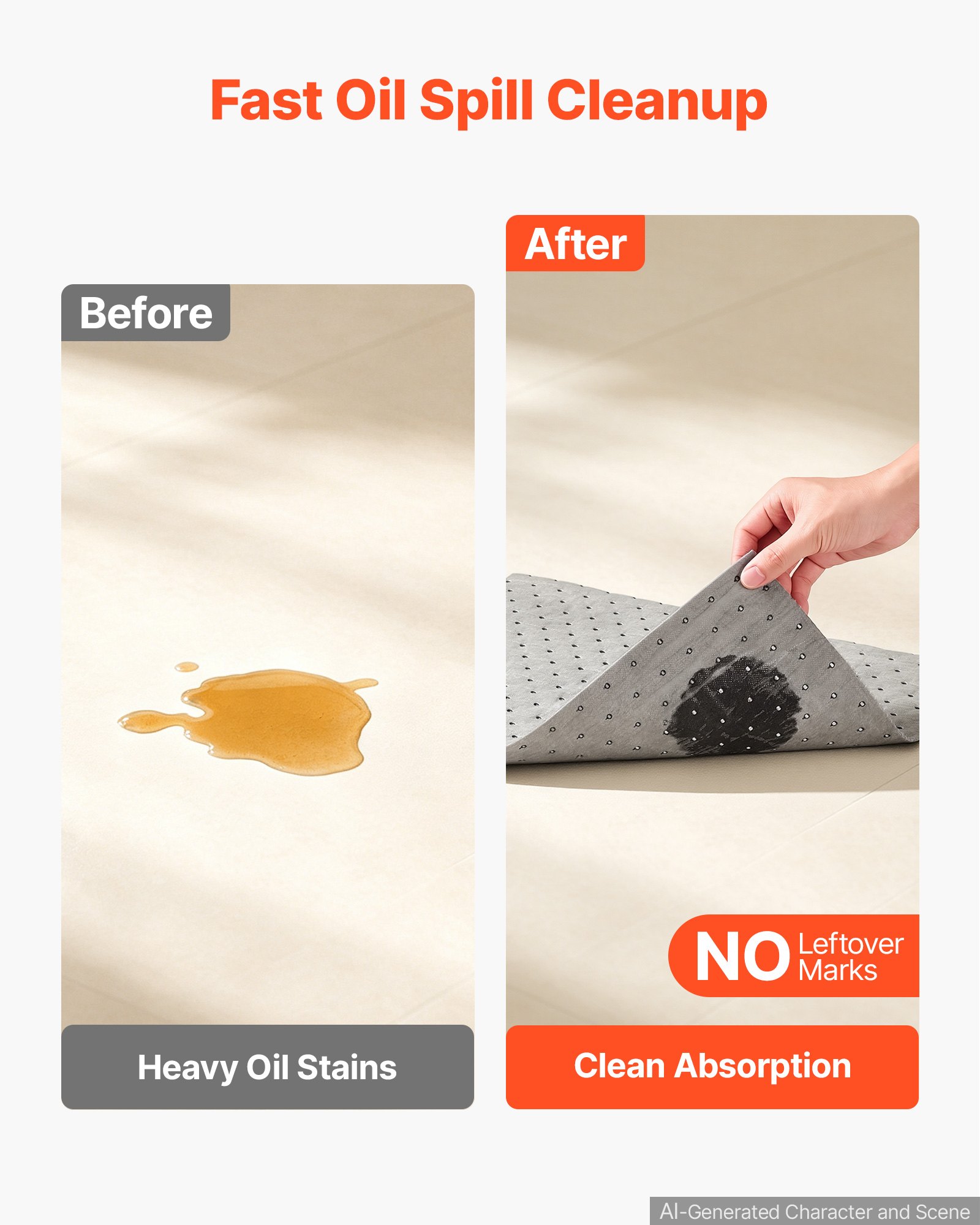 VEVOR Oil & Water Absorbent Pads, 15 in x 150 ft 1-Roll, Medium-Duty Spill Absorbing Pads, Universal for Gasoline, Engine, Oil, Water, Coolant, Durable PP Spill Control Mats for Garage Workshop
