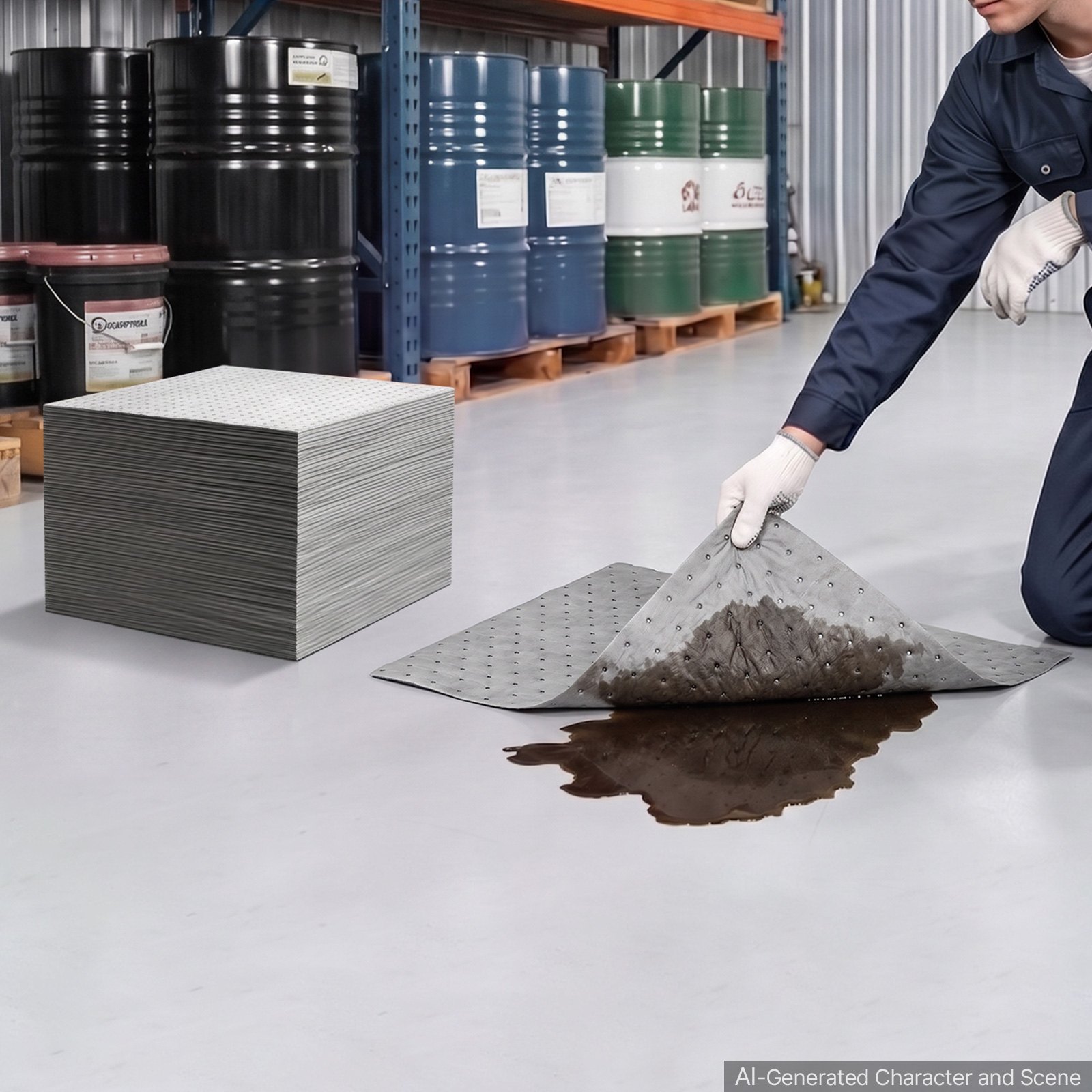 VEVOR Oil & Water Absorbent Pads, 15 in x 150 ft 1-Roll, Medium-Duty Spill Absorbing Pads, Universal for Gasoline, Engine, Oil, Water, Coolant, Durable PP Spill Control Mats for Garage Workshop