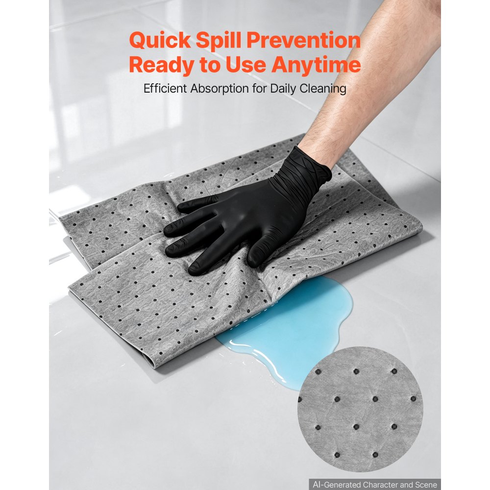 VEVOR Oil & Water Absorbent Pads, 16" x 18" 200-Pack, Medium-Duty Spill Absorbing Pads, Universal for Gasoline, Engine, Oil, Water, Coolant, Durable PP Spill Control Mats for Garage Workshop Factory