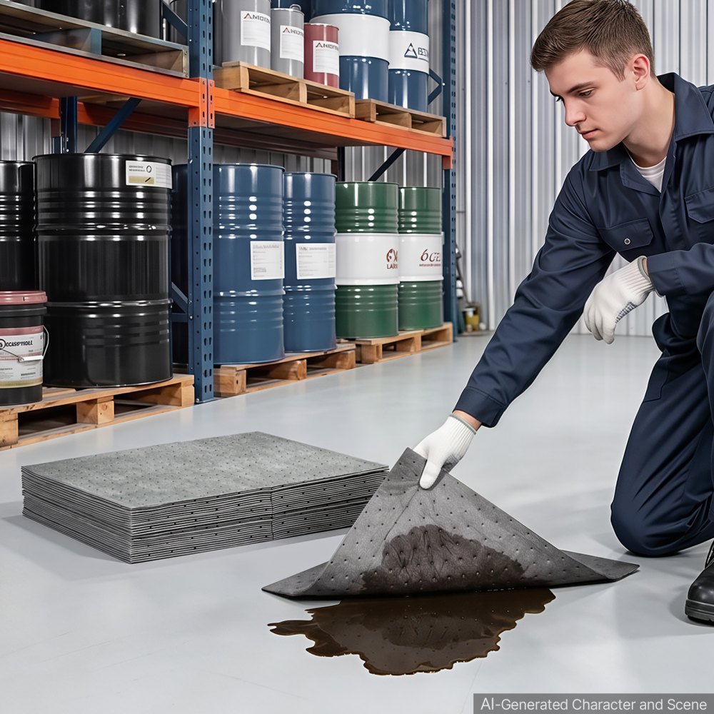 VEVOR Oil & Water Absorbent Pads, 16" x 18" 200-Pack, Medium-Duty Spill Absorbing Pads, Universal for Gasoline, Engine, Oil, Water, Coolant, Durable PP Spill Control Mats for Garage Workshop Factory