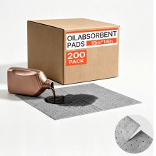 VEVOR Oil & Water Absorbent Pads, 16" x 18" 200-Pack, Medium-Duty Spill Absorbing Pads, Universal for Gasoline, Engine, Oil, Water, Coolant, Durable PP Spill Control Mats for Garage Workshop Factory