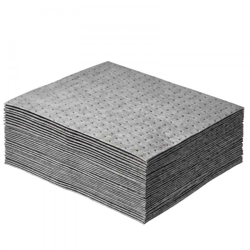 VEVOR Complete Spill Absorbent Kit for Oil & Water, 40PCS Heavy-Duty Oil Absorbent Pads, 3 Socks, 2 Pillows, 5 Hazardous Material Bags, 20-Gallon Wheeled Drum for Garage Workshop Spill Control