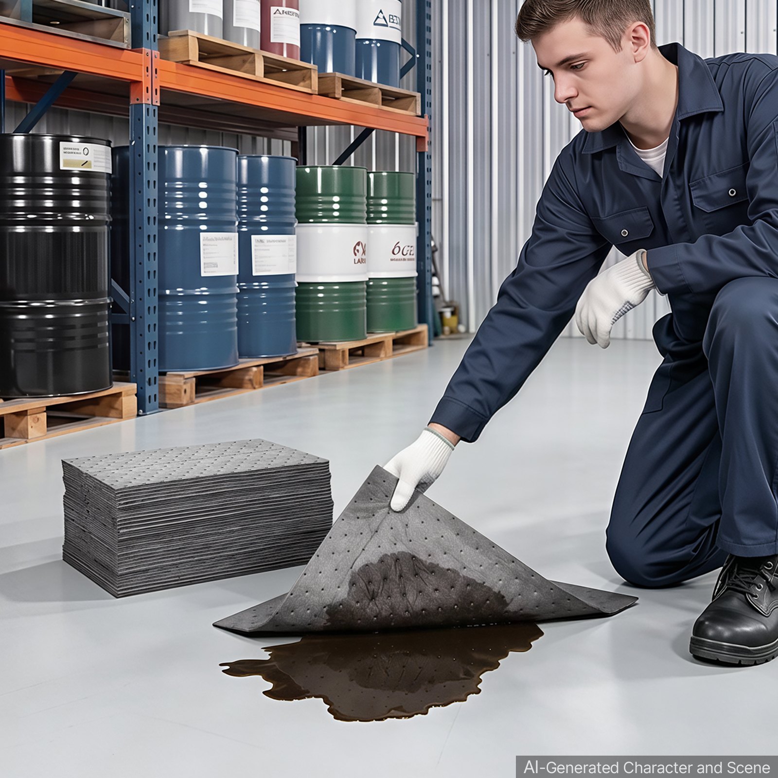 VEVOR Oil & Water Absorbent Pads, 13" x 10" 100-Pack, Heavy-Duty Spill Absorbing Pads, Universal for Gasoline/Engine Oil/Water/Coolant, Durable PP Spill Control Mats for Garage Workshop Factory