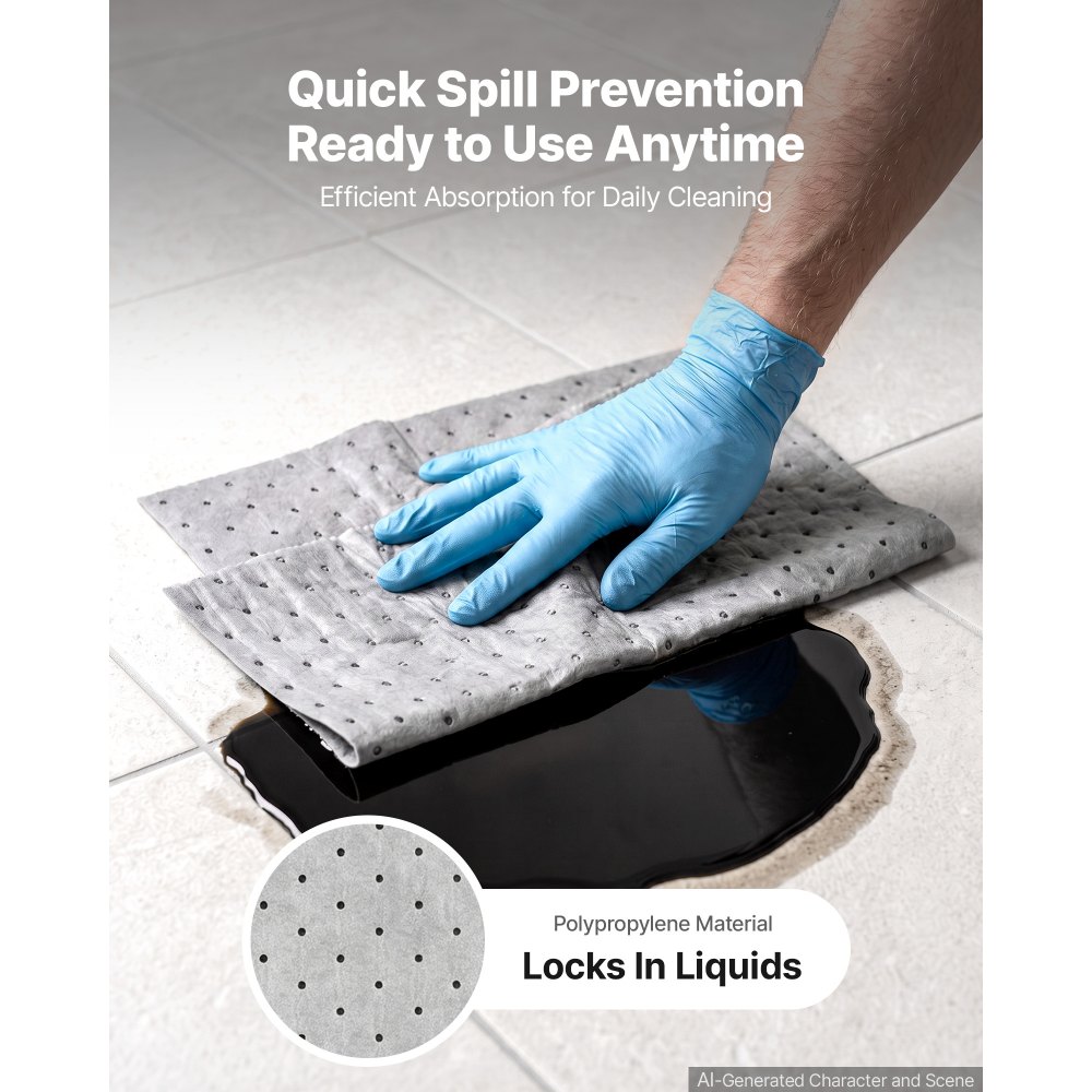 VEVOR Oil & Water Absorbent Pads, 30 in x 150 ft 1-Roll, Medium-Duty Spill Absorbing Pads, Universal for Gasoline, Engine, Oil, Water, Coolant, Durable PP Spill Control Mats for Garage Workshop
