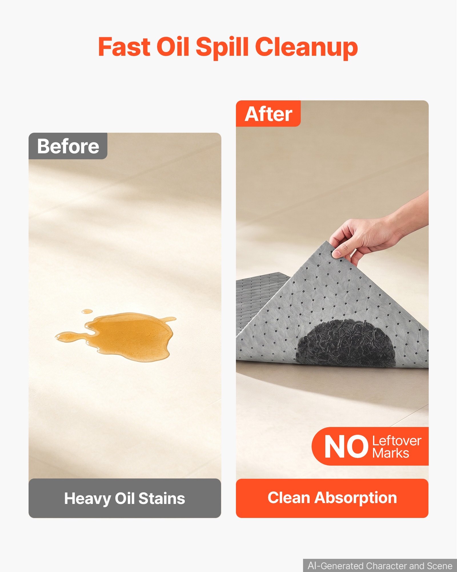 VEVOR Oil & Water Absorbent Pads, 30 in x 150 ft 1-Roll, Medium-Duty Spill Absorbing Pads, Universal for Gasoline, Engine, Oil, Water, Coolant, Durable PP Spill Control Mats for Garage Workshop