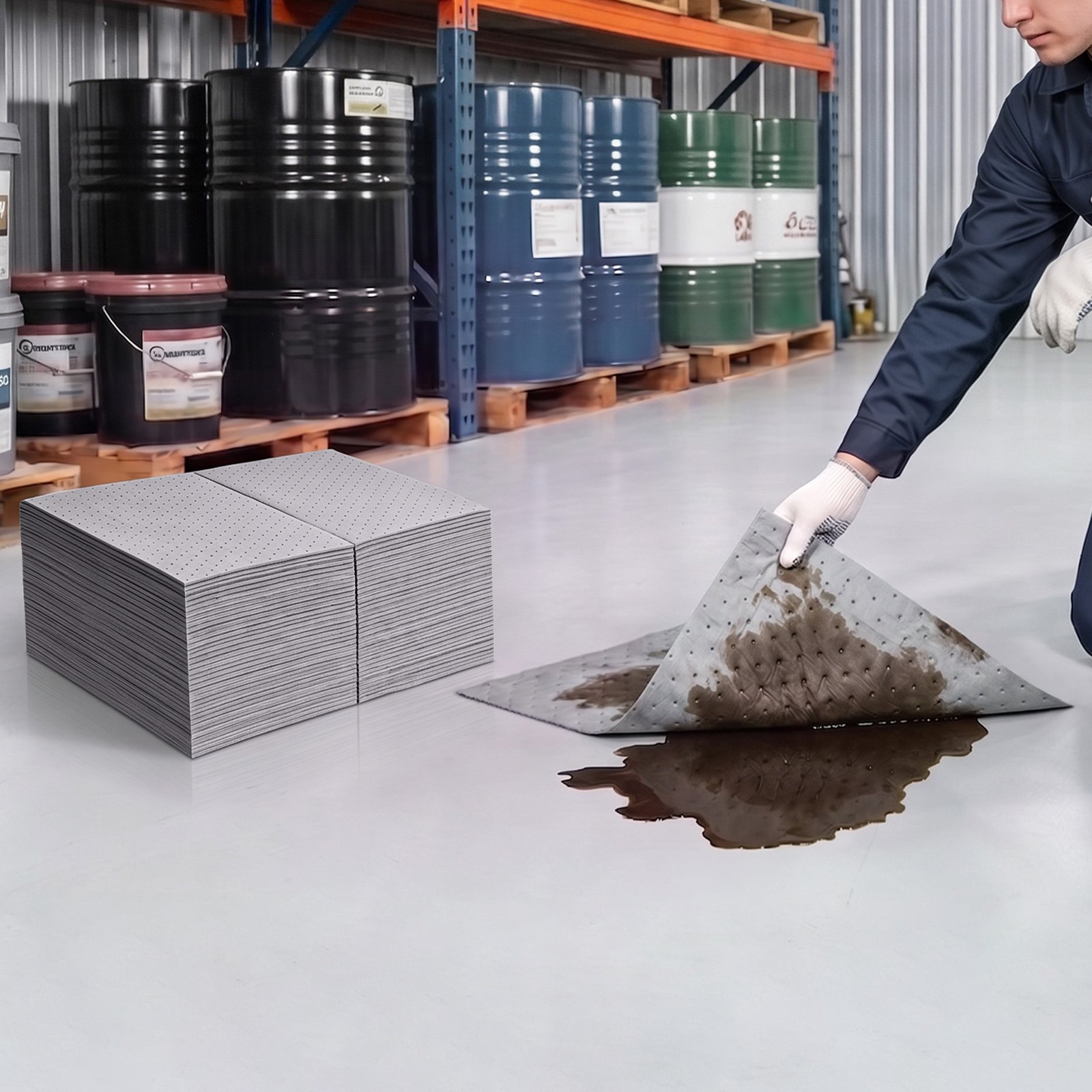 VEVOR Oil & Water Absorbent Pads, 30 in x 150 ft 1-Roll, Medium-Duty Spill Absorbing Pads, Universal for Gasoline, Engine, Oil, Water, Coolant, Durable PP Spill Control Mats for Garage Workshop