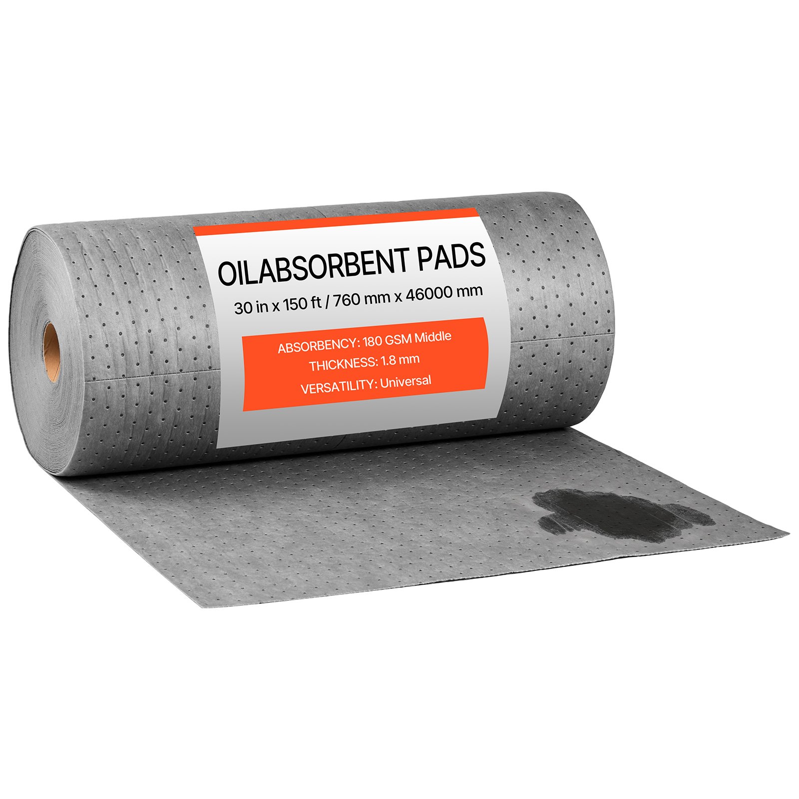 VEVOR Oil & Water Absorbent Pads, 30 in x 150 ft 1-Roll, Medium-Duty Spill Absorbing Pads, Universal for Gasoline, Engine, Oil, Water, Coolant, Durable PP Spill Control Mats for Garage Workshop