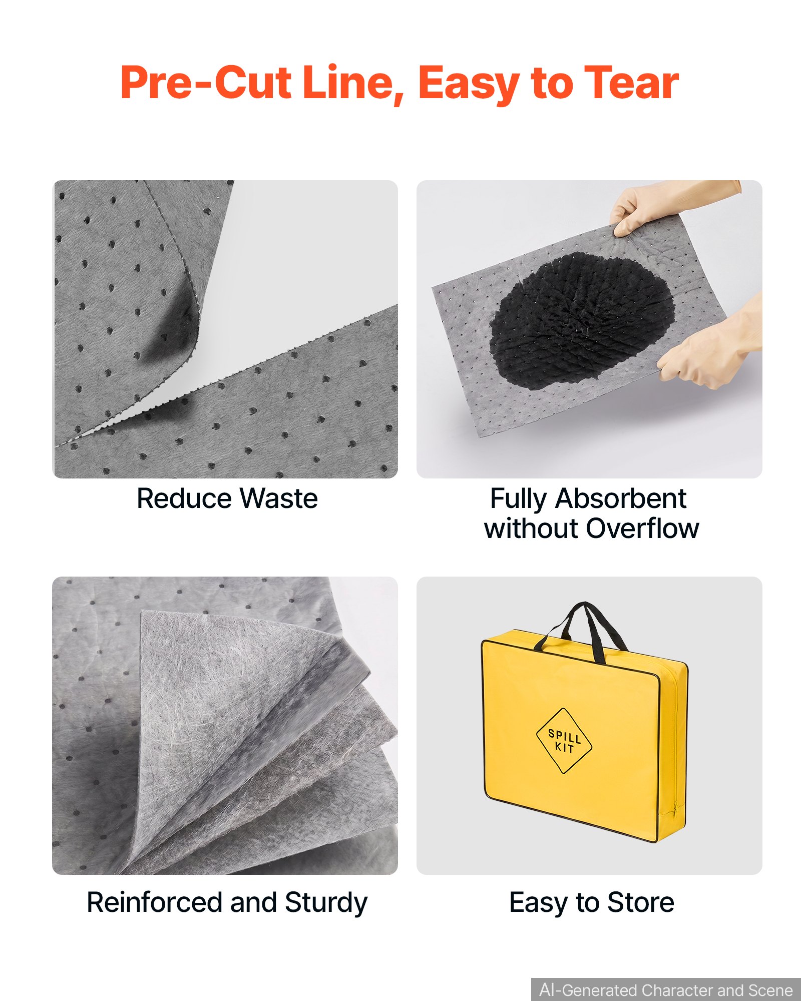 VEVOR Complete Spill Absorbent Kit for Oil & Water, 20PCS Medium-Duty Spill Absorbent Pads, 2 Socks, 2 Pillows, 2 Hazardous Material Bags, 1 Carrying Bag for Garage Workshop Spill Control & Cleanup