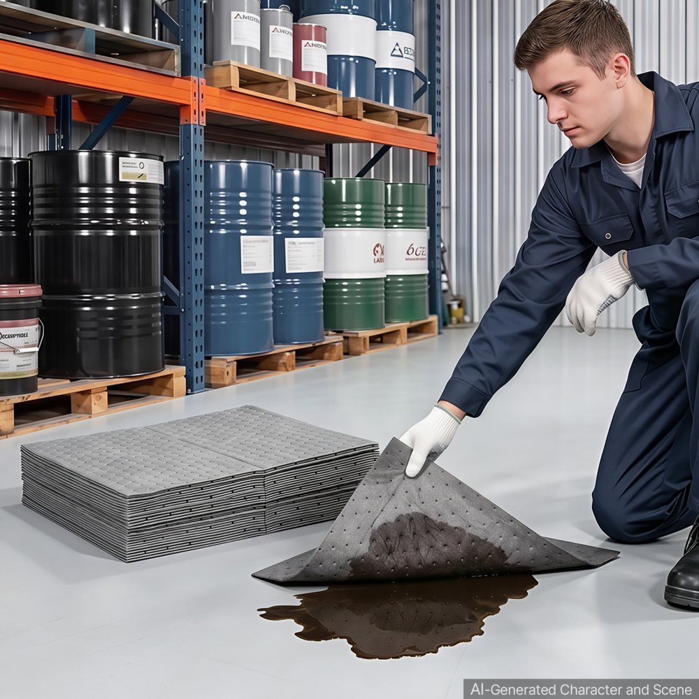 VEVOR Oil & Water Absorbent Pads, 16" x 18" 100-Pack, Heavy-Duty Spill Absorbing Pads, Universal for Gasoline/Engine Oil/Water/Coolant, Durable PP Spill Control Mats for Garage Workshop Factory